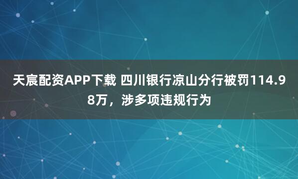 天宸配资APP下载 四川银行凉山分行被罚114.98万，涉多项违规行为